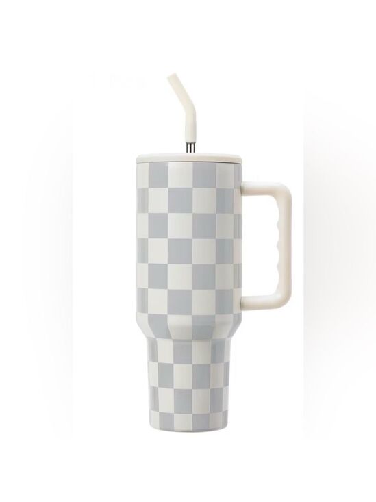 Other - Checkered Plaid Gray and White 40oz Stainless Steel Tumbler